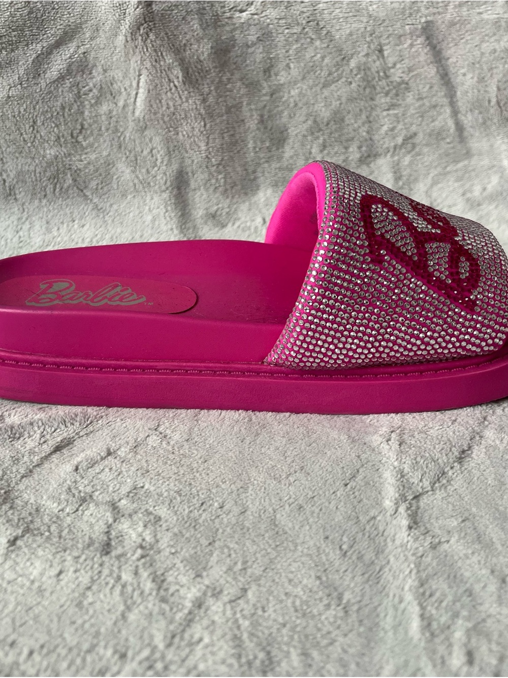 Barbie + Forever21 Fuchsia Crystal Logo Slide Sandals - Picture 4 of 7